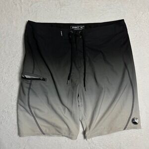 ONeill Hyperfreak Mens Board Shorts Black Grey Ombre Fade Size 34 Swim Trunks